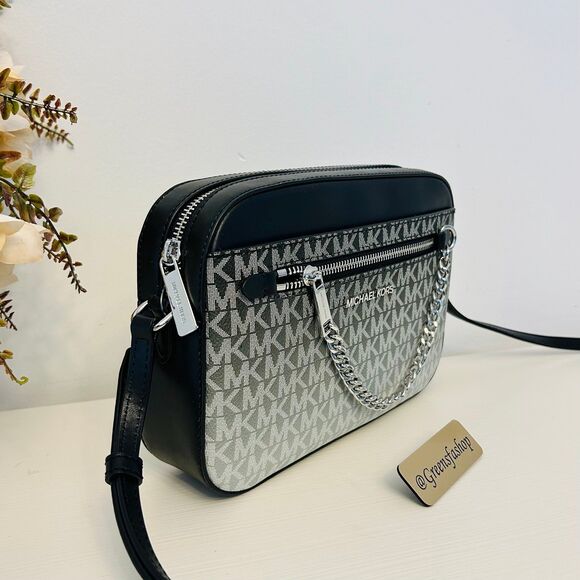 Michael Kors Purse Jet Set Ombré Signature Logo Crossbody Body Black - Picture 3 of 8